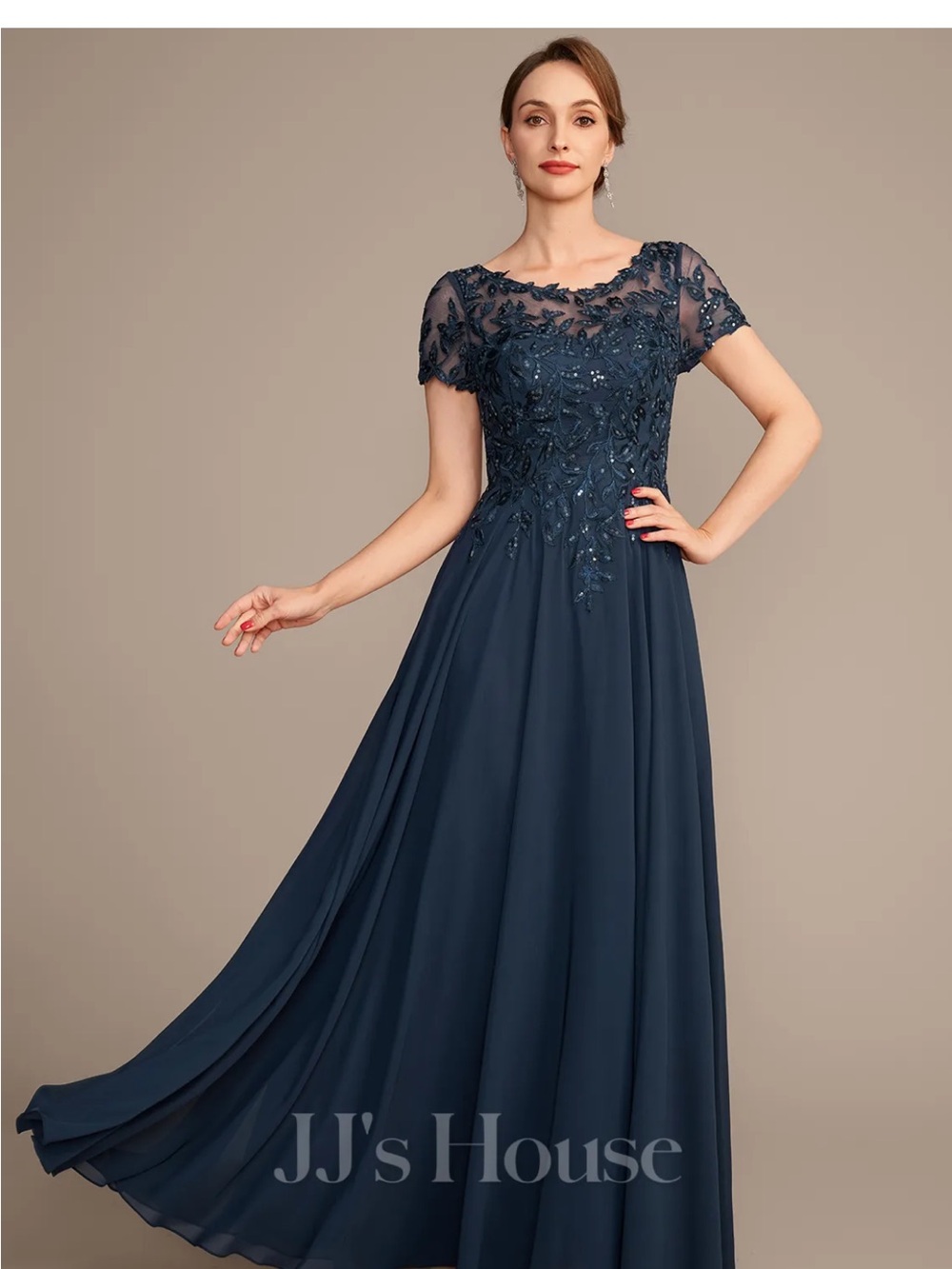JJ's House Rosaria Dark Navy A-line Sequins Lace Dress Size 12 NWT
